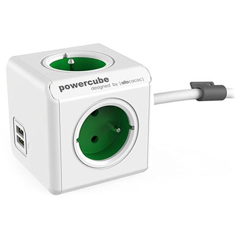 Allocacoc PowerCube | Extended USB | Kelly Green (1406GN/DEEUPC)