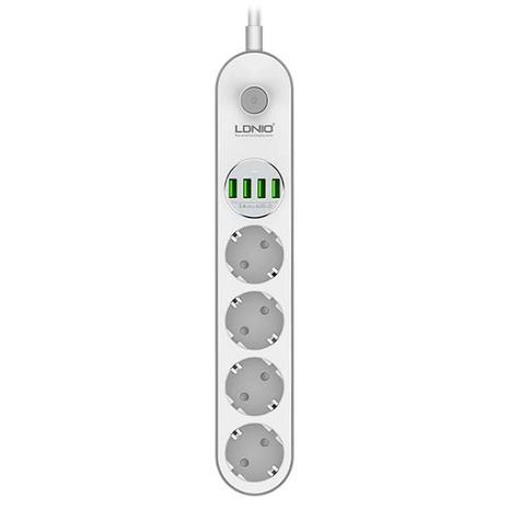 Πολύπριζο Ασφαλείας Ldnio 4x Schuko & 4x USB White 2m (SE4432)