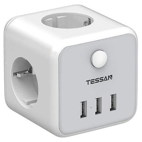 Αντάπτορας Ρεύματος Tessan PowerCube 3x Schuko & 3x USB White (TS-301-DE)