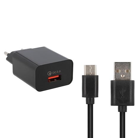 Lamtech USB QC3.0 Wall Adapter 18W & USB-C Cable 1m Black (LAM021981)