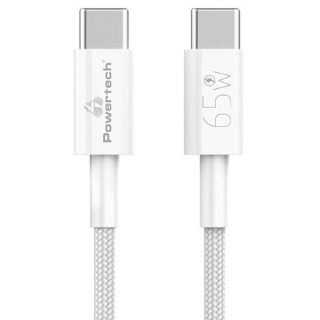 Καλώδιο Powertech Braided USB-C to USB-C 65W White 1m (PTR-0181)