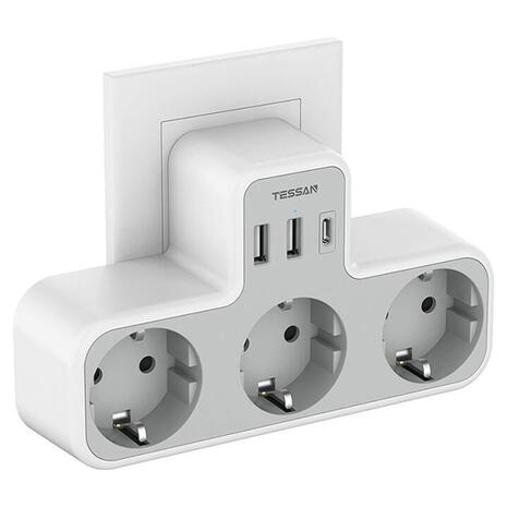 Αντάπτορας Ρεύματος Tessan 3x Schuko, 2x USB & USB-C White (TS-323-DE-C)