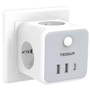 Αντάπτορας Ρεύματος Tessan PowerCube 3x Schuko, 2x USB & USB-C White (TS-301-DE-C)