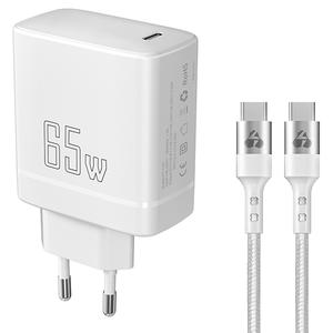 Powertech USB-C Wall Adapter 65W & USB-C Cable White (PT-1181)