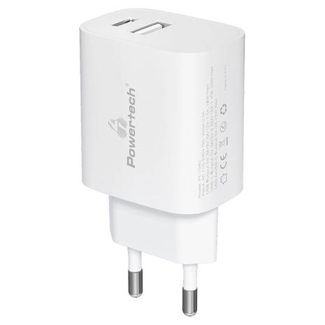 Αντάπτορας Φόρτισης Powertech 20W USB & USB-C Wall Adapter PT-1040 White