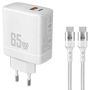 Powertech Wall Adapter USB-A & USB-C 65W & USB-C Cable White (PT-1182)