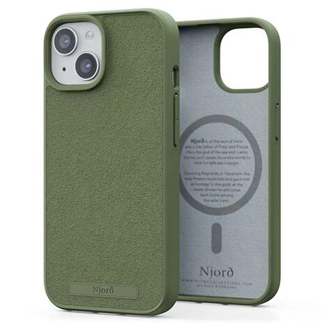 Θήκη Njord Suede MagSafe Olive - iPhone 15 (8720574622072)