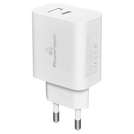 Αντάπτορας Φόρτισης Powertech 30W USB & USB-C Wall Adapter PT-1044 White