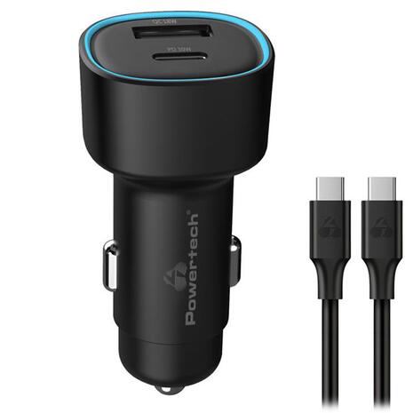 Car Charger Powertech 48W USB-A & USB-C Black (PT-1230)
