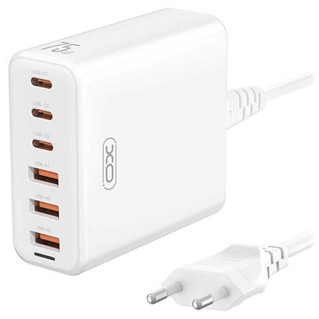 Αντάπτορας Φόρτισης XO 3xUSB-A + 3xUSB-C GaN Quick Charger 75W White (XO-L133)