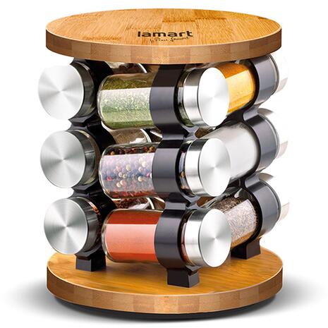 Περιστρεφόμενη Βάση Μπαχαρικών με 12 Γυάλινα Βάζα Lamart SAPOR | LT7051