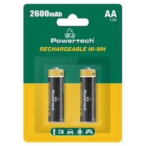 Επαναφορτιζόμενες Μπαταρίες Powertech Rechargeable NI-MH (2600mAh) AA PT-1404 (x2)