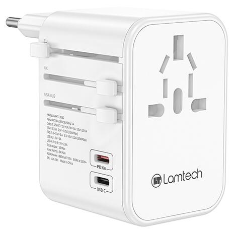Αντάπτορας Ρεύματος Lamtech Travel Adapter 35W 3x USB & 2x USB-C White (LAM113850)