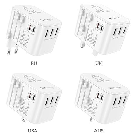 Αντάπτορας Ρεύματος Lamtech Travel Adapter 35W 3x USB & 2x USB-C White (LAM113850)