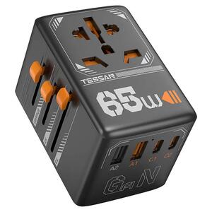 Αντάπτορας Ρεύματος Tessan Universal Travel Adapter 65W 2x USB & 2x USB-C Black (TS-WTA03)