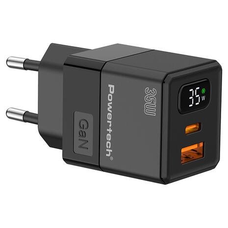 Αντάπτορας Φόρτισης Powertech 35W GaN3 USB & USB-C Wall Adapter PT-1499 Black