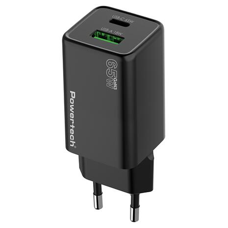 Αντάπτορας Φόρτισης Powertech 65W GaN3 USB & USB-C Wall Adapter PT-1501 Black