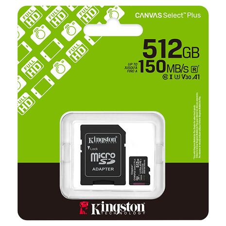 Κάρτα Μνήμης Kingston CANVAS Select Plus Gen3 microSDXC 512GB with Adapter (SDCS3/512GB)