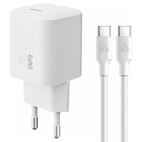 Powertech Wall Adapter USB-C 36W & USB-C Cable White (PT-1350)