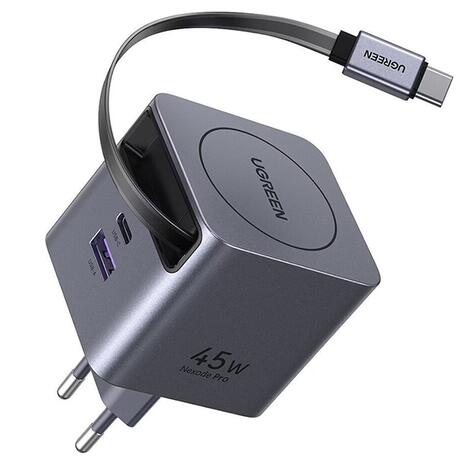 Ugreen Nexode Pro GaN Fast Charger 45W with Retractable Cable Gray (65822)