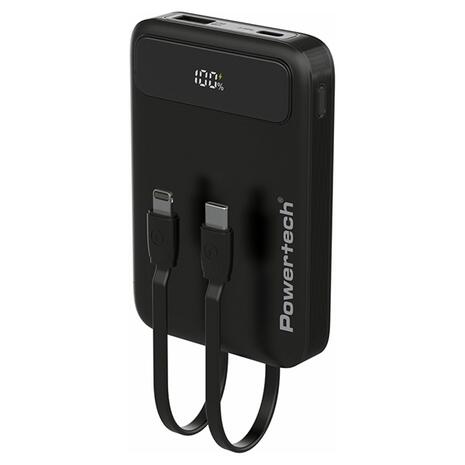 PowerBank Powertech Built-in Cable 22.5W 10000mAh Black (PT-1417)