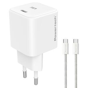 Powertech Wall Adapter USB-C 65W GaN3 & USB-C Cable White (PT-1577)