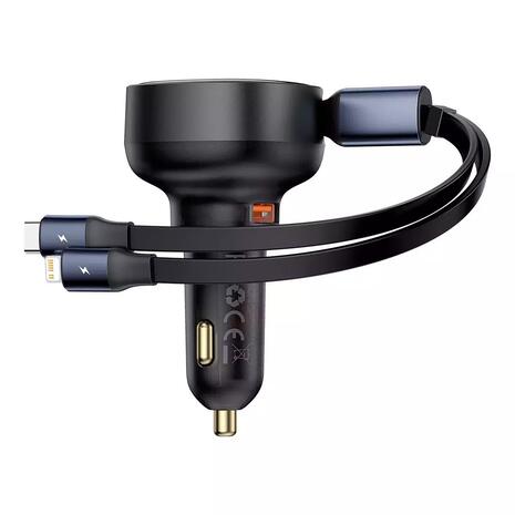 Car Charger Baseus U+Retractable C & iP Cable 60W Black (C00057802111-02)